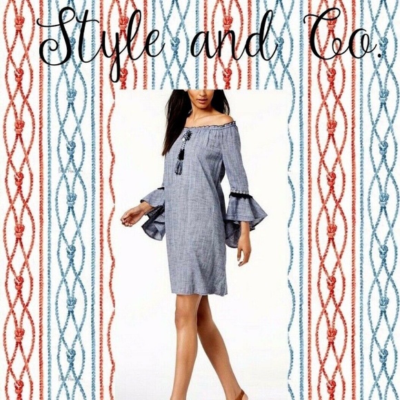 STYLE & CO.'S "MELLY" DRESS,BLUE W/RUFFLES~SMALL - Picture 6 of 7